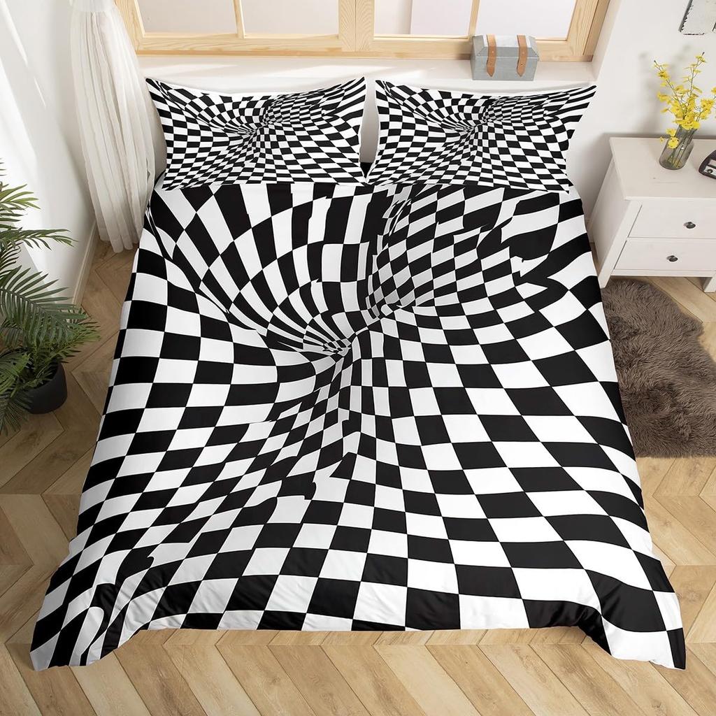 3D Visual Abstract Bedding Set Optical Illusion Duvet Cover Rainbow Striped Down Duvet Cover King Queen Single and Double Size Teen Gift