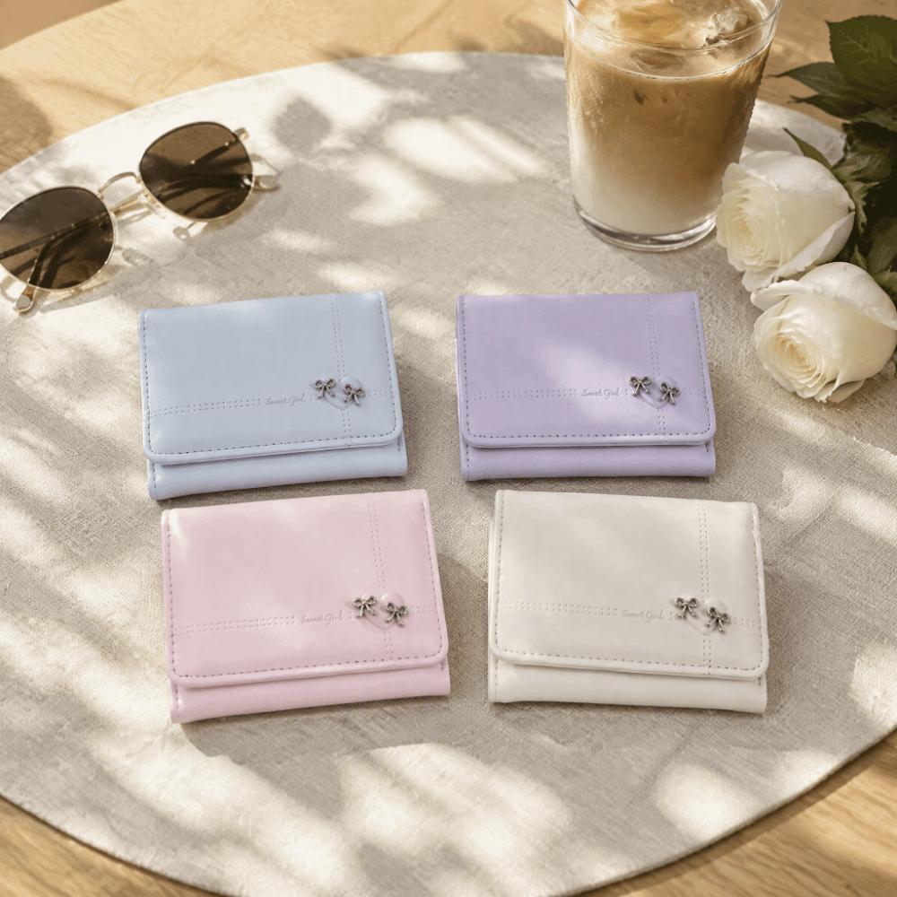 Foldable Tri-fold Short Wallet Large Capacity Card Holder Sweet Love Bow Wallet  Gift