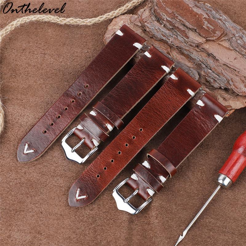 Men's Clearance Sale Cowhide Watch Strap - 22mm Crazy Horse Leather Cracked Pattern Wristband