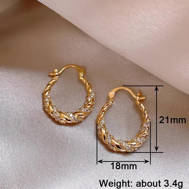 Fancy Gold Color Hoop Earrings for Women Aesthetic Cubic Zirconia Wedding Party Jewelry Gorgeous Female Ear Accessories