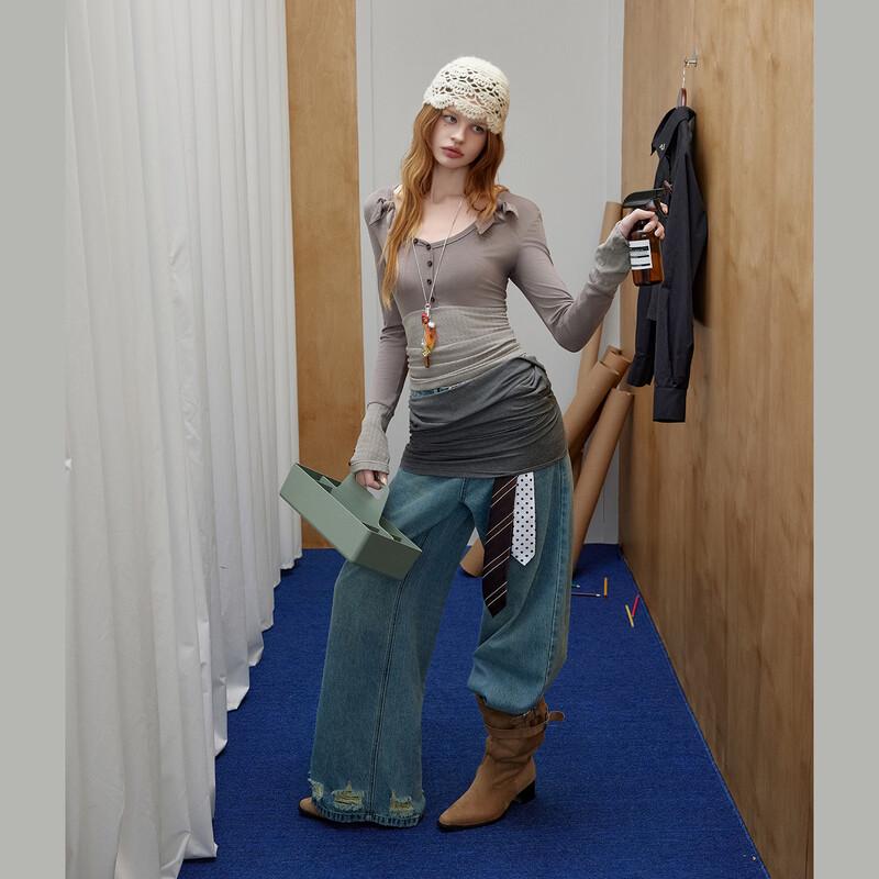 UNIFREE Women's Plus Size Hollow-Out Bow Knot Slim-Fit T-Shirt