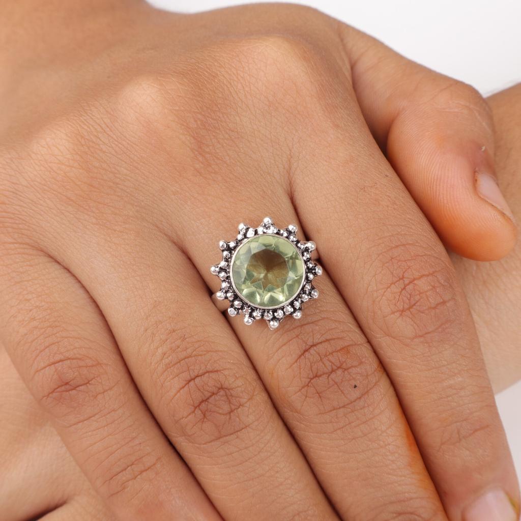Green Amethyst Gemstone 925 Solid Silver Jewelry Handmade Engagement Girls Ring RR-7-48