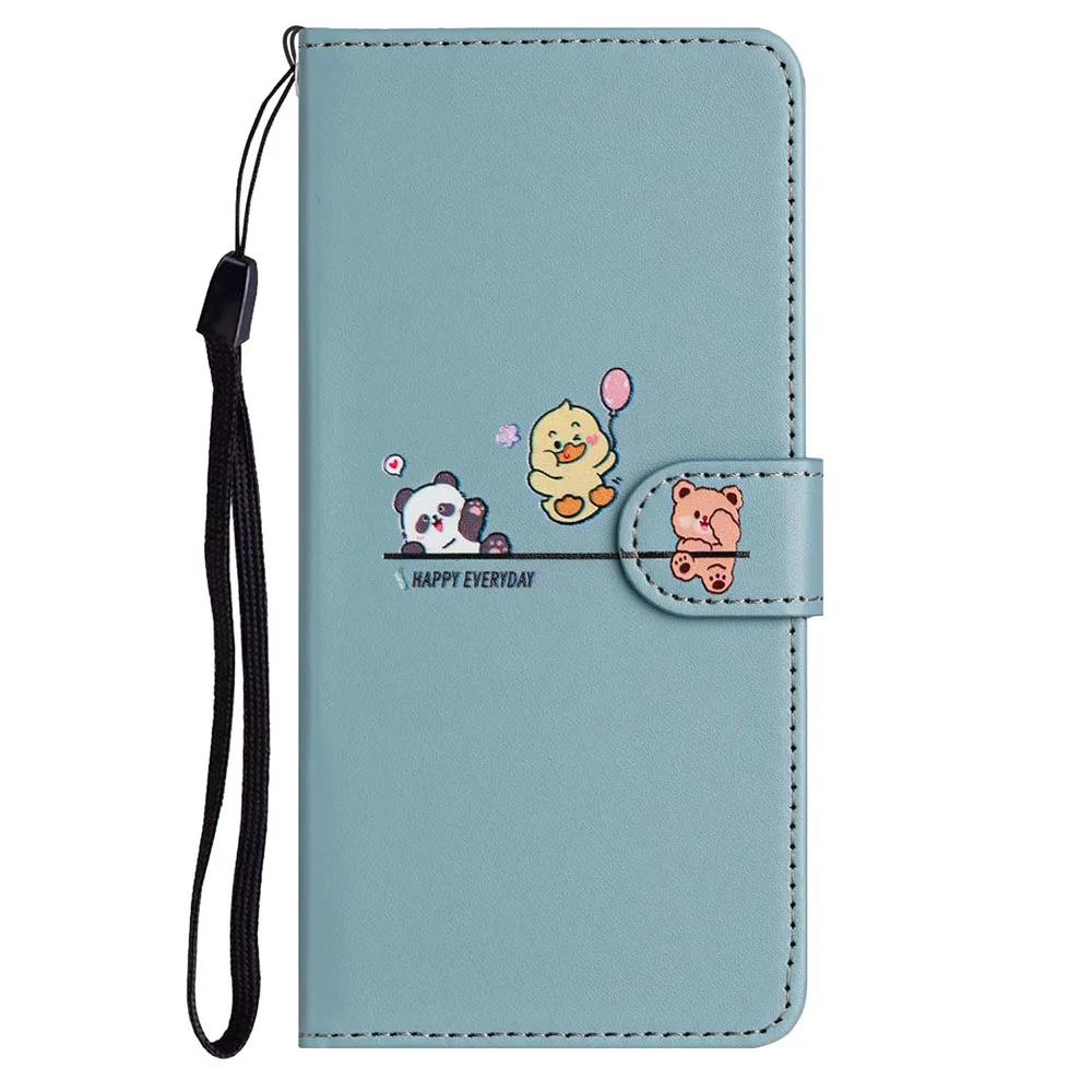 Book-style Flip Cover with Cartoon Animal Print Case For iPhone 16E 16 15 Plus 14 13 12 mini 11 Pro Max 10 XS X XR Stand Cover