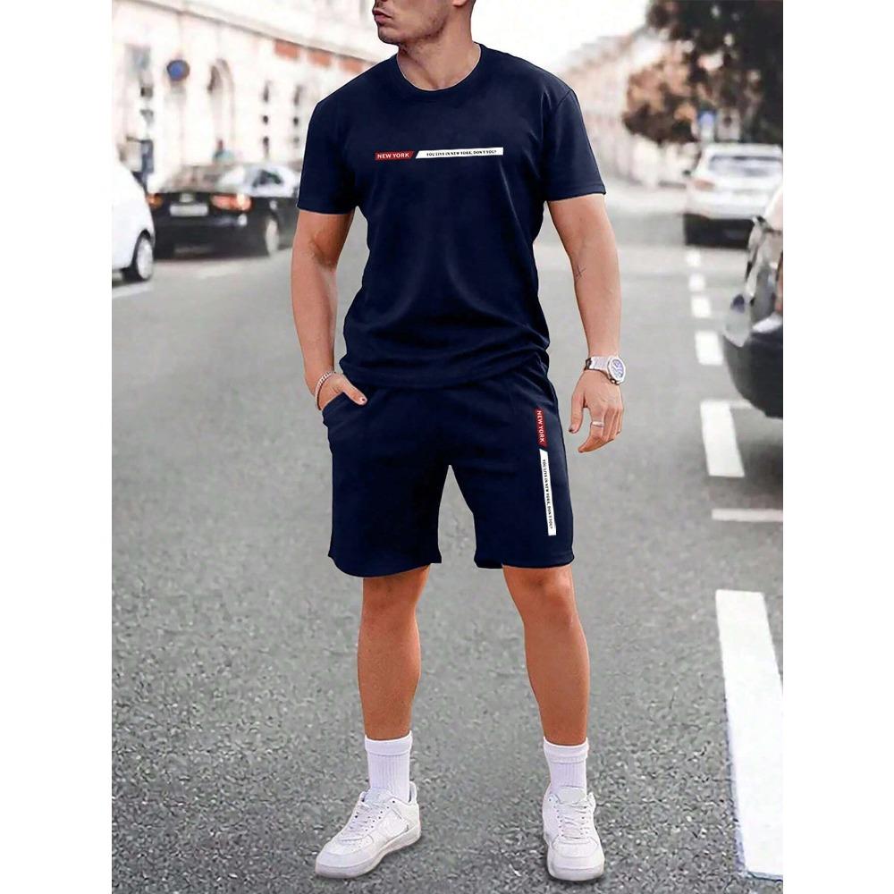 Summer Men s Printed Sports Striped Suit Fashion Trend Breathable Versatile S