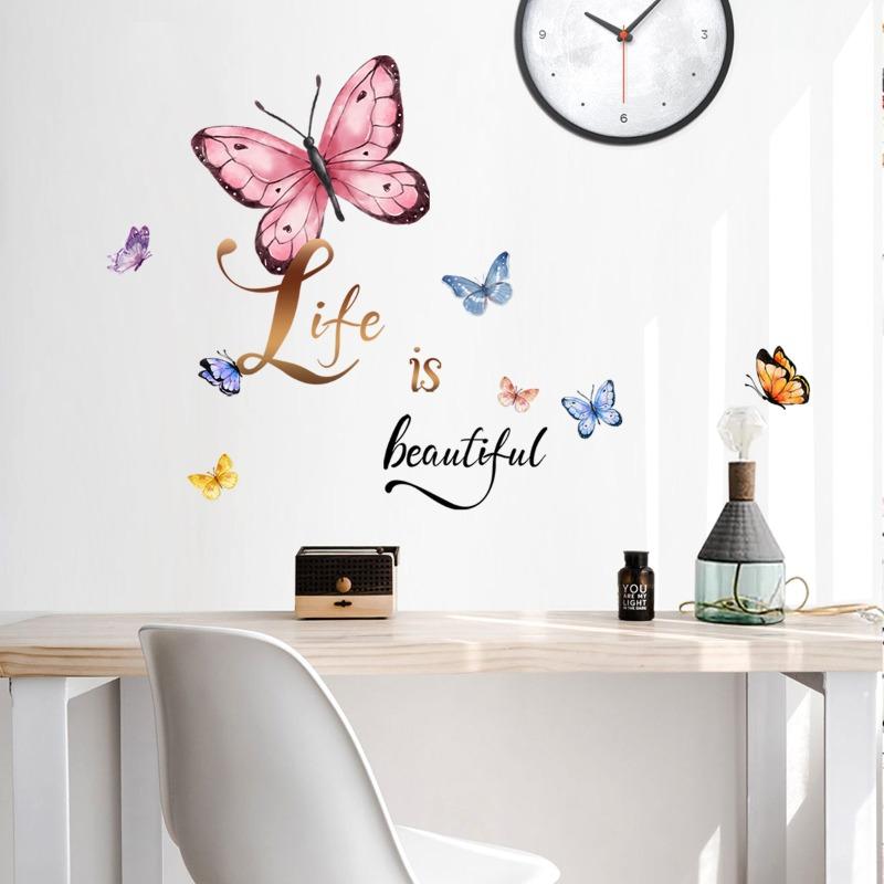 Wall Sticker English Life Is Beautiful Butterfly Wall Sticker Living Room Room Decoration Wall Sticker Self-adhesive