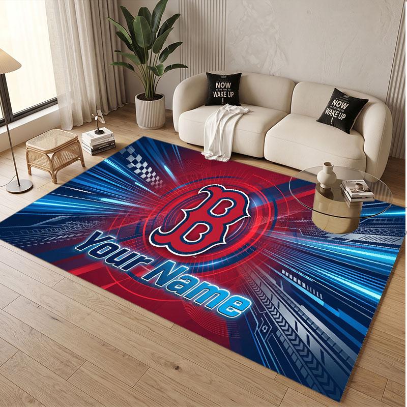 Custom Rug Boston Red Sox Pattern Print Name Text Soft Non‑Slip Floor Carpet for Home Indoor Decoration