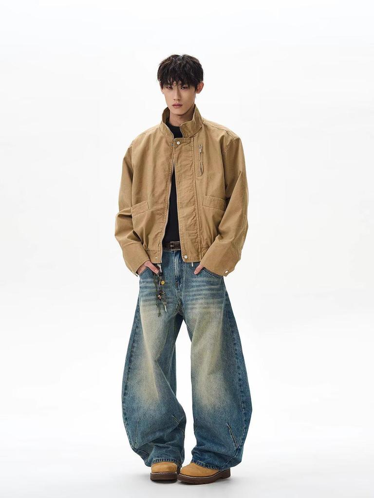 American Style Men's Retro Stand Collar Workwear Jacket - Spring 2025 Short Loose Outerwear Flight Suit