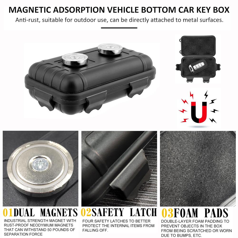 Magnetic Key Holder Under Car Hide Key Box with Strong Magnet Waterproof Magnetic Key Hider Rustproof Magnetic Storage Box
