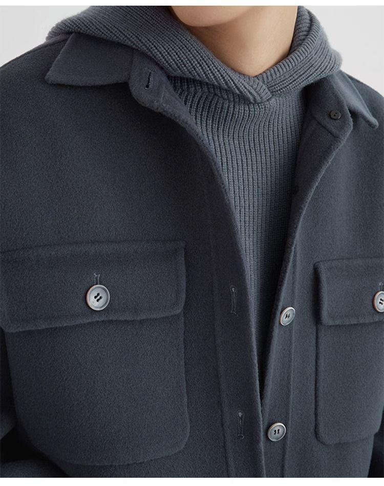 Men's Khaki Korean-Style Wool Coat: Autumn/Winter Loose Fit, Double-Sided Pocket Jacket