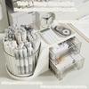 SAYEEC Rotating Desk Organizer with 2 Drawer 6 Slots Multi-Functional Pencil Pen Holder Desktop Makeup Organizer Stationery Accessories Storage Box