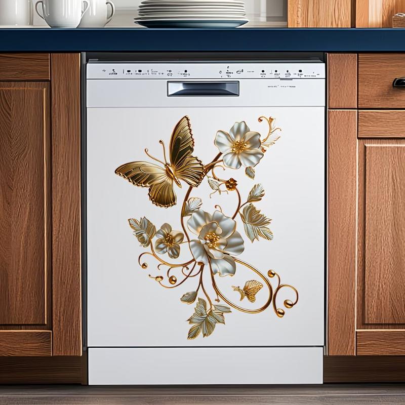

Floral Animals Design Adhesive Removable Kitchen Fridge Dishwasher Sticker Waterproof Art Decoration Wall Decals Home Decor A6