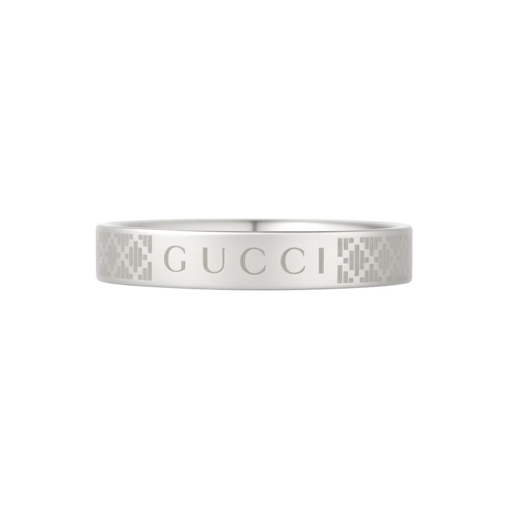 Gucci Diamond Pattern Engraved Shiny 925 Silver Ring Unisex rings 843813J8400