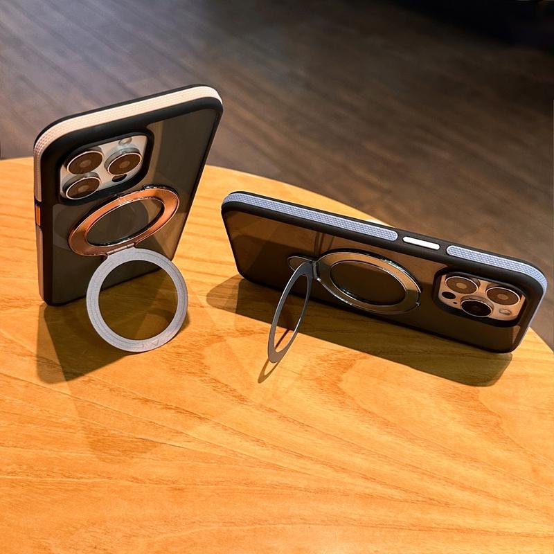 Luxury Color Blocking Ring Rotate Stand Magsafe Case For iPhone 16 15 14 Plus 13 12 11 pro Max Frosted Matte Magnetic Hold Cover