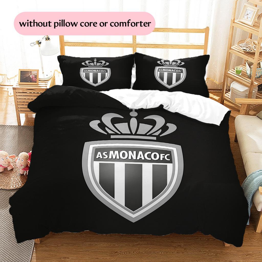 AS Monaco Football Club Pattern Bedding Quilt Set Home Decoration Gift (1 * duvet cover + 2 * pillowcase without core)