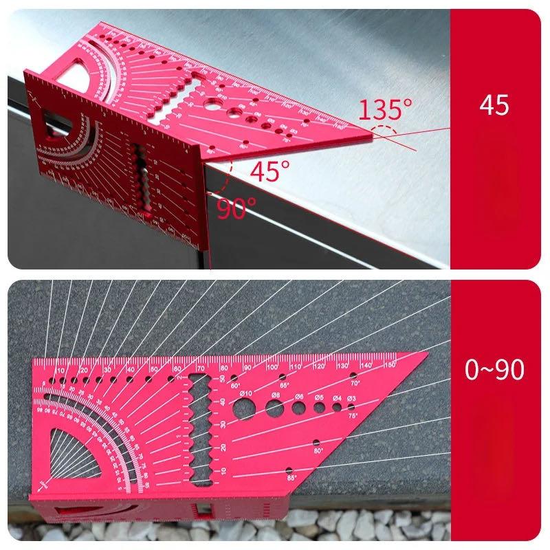 Aluminum Alloy Woodworking Angle Ruler Line Drawing Device Angle Measuring Measure Tool with Gauge Protractor Locator