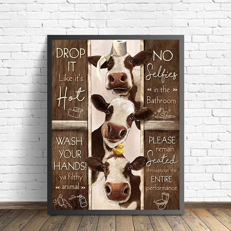 Toilet Rules Wall Art Canvas Painting Funny Bathroom Animal Cow Donkey Giraffe Posters and Prints HD Picture Bathroom Home Decor