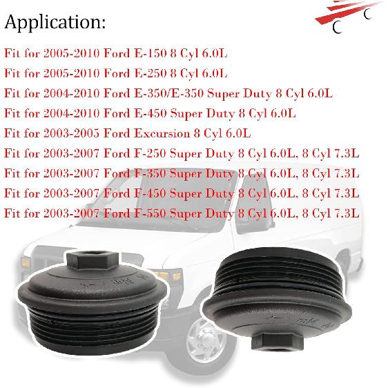 

3C3Z9G270AA Fuel Filter Cap for 2004-2010 Ford E-350 E-450 Excursion 2003-2007 Ford F-250 F-350 F-450 F-550 Super Duty 6.0L 7.3L 3C3Z-9G270-AA