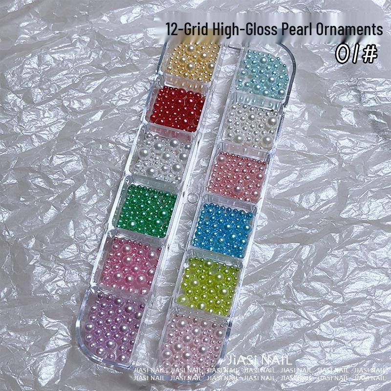 Christmas 12-Grid Mixed Color Pearl Nail Art High-Gloss 3D Beads Decorations