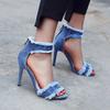 New Fashion Women's Denim Sandals Trendy Casual High Heels Party Trend Solid Color Back Zipper High Heel Sandals