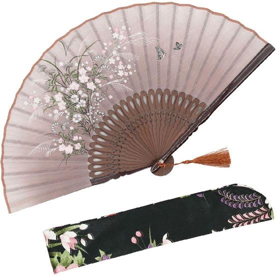 OMyTea Folding Hand Fan for Women - Foldable Chinese Japanese Vintage Bamboo Silk Fan - for Hot Flash, Church, Decoration, EDM, Music Festival,