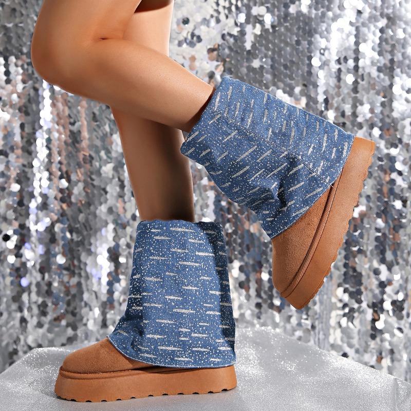 Fashion Winter New Thick Soled Snow Shoes Women's Fashion Round Head Suede Sleeve Anti-slip Wear-resistant Mid-calf Boots