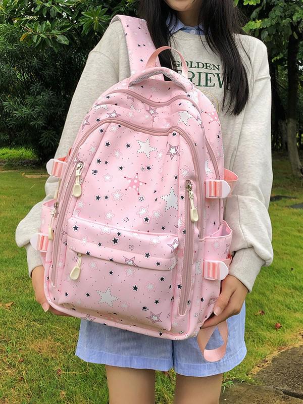 Japanese & Korean Style Backpack for Middle School Girls – Trendy Star Design, Ideal for School & Outings