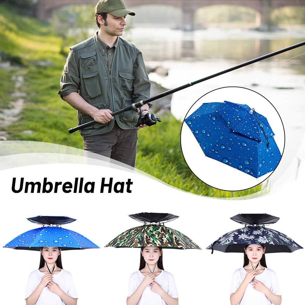 Rain Umbrella Hat Foldable Sun Shade Waterproof Fishing Cap Hats Hat UV Beach Protection Double-Layer Head Headwear Sunscre E3E1