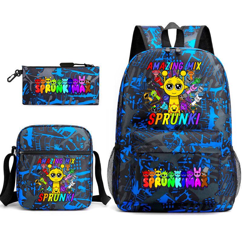 Rhythm Box Cartoon Large Capacity Starry Sky Student School Bag Sprunki Youth Backpack Three-piece Set D