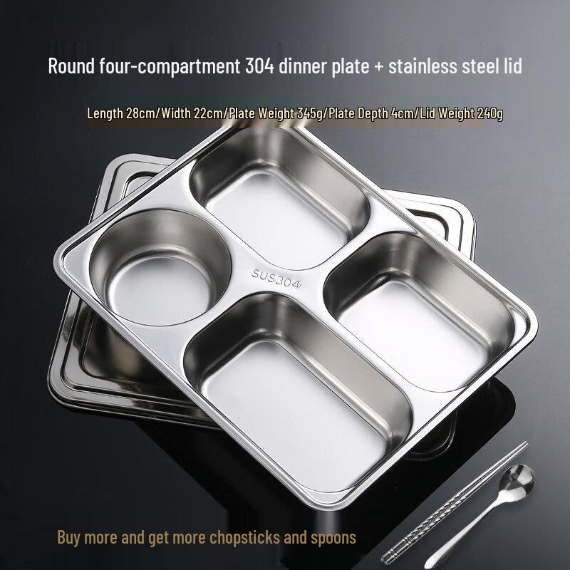 

304 Stainless Steel Round Divided Meal Tray with Lid