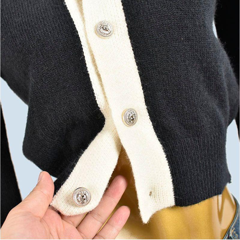 French style Retro Contrast Color V-neck Knit cardigan Women Spring and Autumn New Elegant Age-Reducing Slimming Versatile Sweater Outerwear
