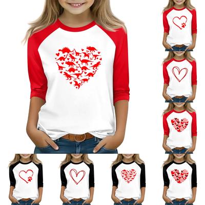 Toppar för unga flickor 4-16 år Rund hals 3/4 ärm T-shirts Trendiga toppar Outfit T-shirts