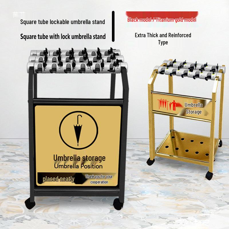 Titanium Gold 12-Head Commercial Umbrella Stand with Lock for Hotel Lobbies
