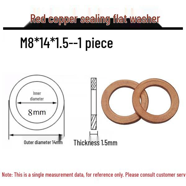 Annealed Red Copper Gasket Washer Pad for Sealing Fastener, M4-M34