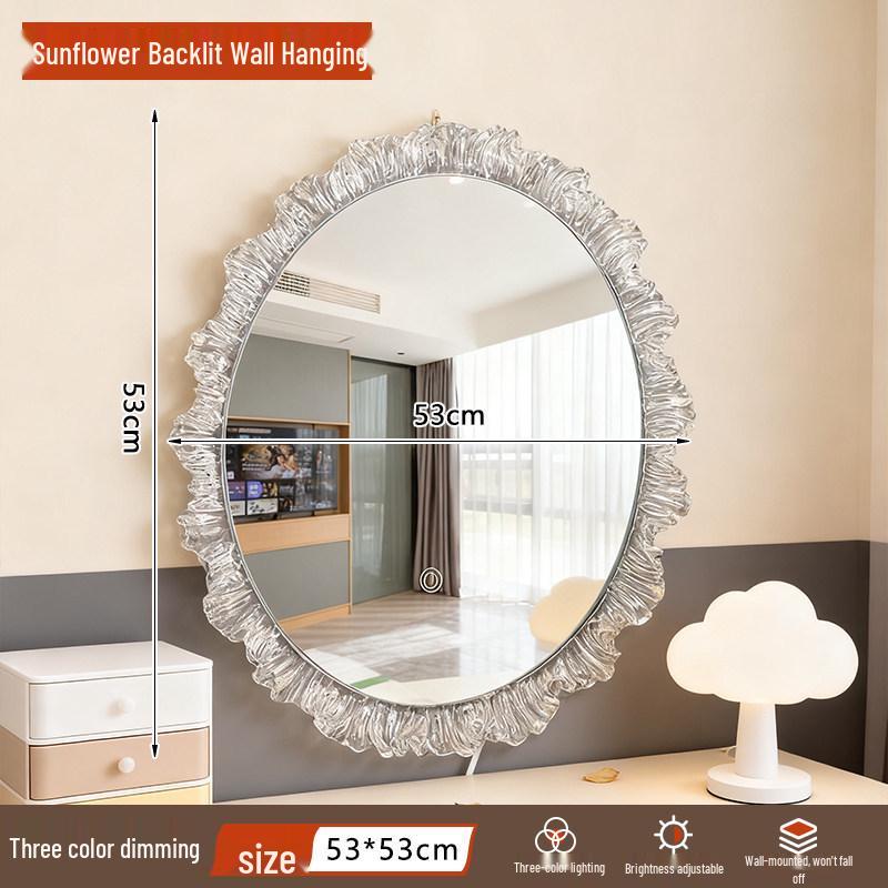 Glacier Wall-Mounted Crystal Lamp Mirror with Acrylic Frame, Wired Version, Three-Color Dimming for Bedroom.