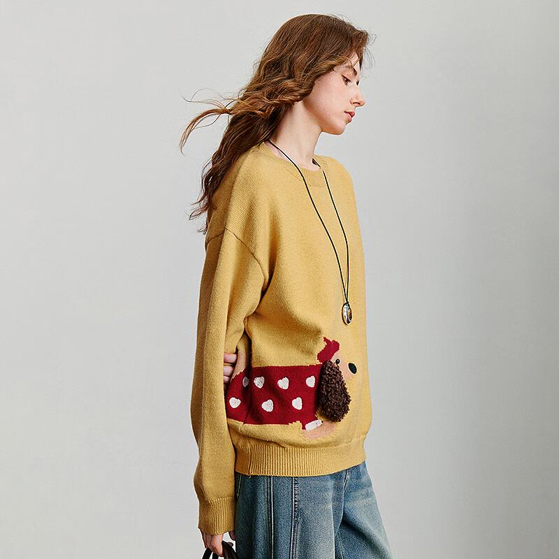 Chuyu Women's Dachshund Jacquard Loose-Fit Sweater
