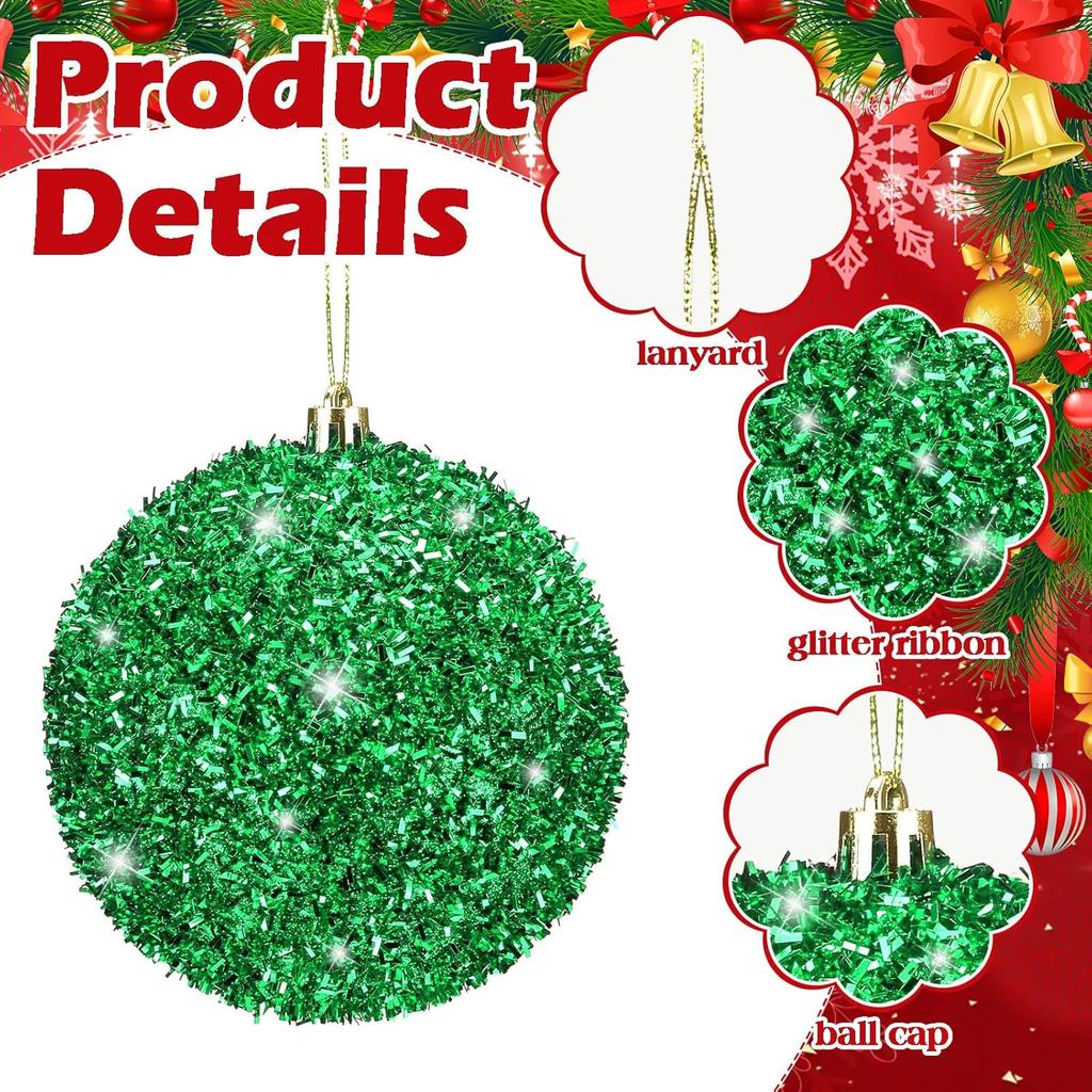 6 Pcs 4 Inch Valentine's Day Christmas Tree Ornaments Glitter Sequin Foam Balls Shatterproof Xmas Hanging Balls Decorations for Xmas Valentine