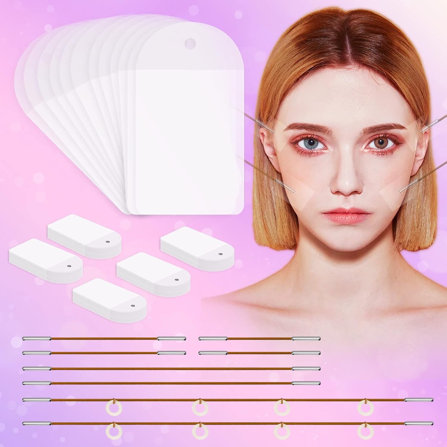 Лифтинг-тейпы для лица, невидимые лифтинг-тейпы для лица, 100 шт., лифтинг-тейпы и резинки для лица с 8 нитями, невидимые лифтинг-тейпы для лица, для макияжа лица