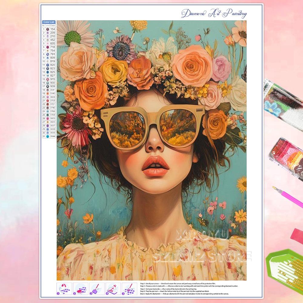 5D DIY New Diamond Painting Women Flowers Butterflies Full Square Round Diamond Mosaic Embroidery Kit Rhinestone Home Art Decor