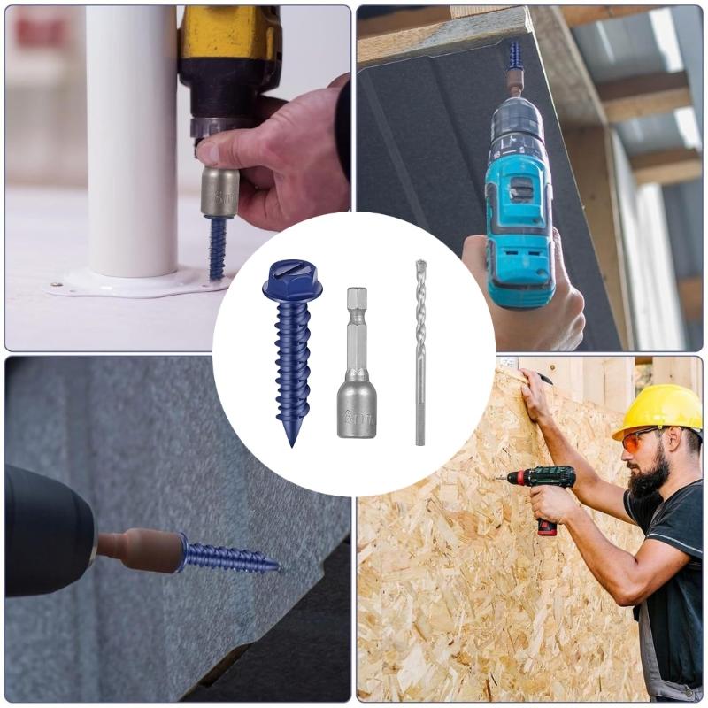 40Pcs Hexagonal Head Concrete Screw Anchors Fixing Fasteners with Drill Bit & Driver for Concrete, Block, and Brick