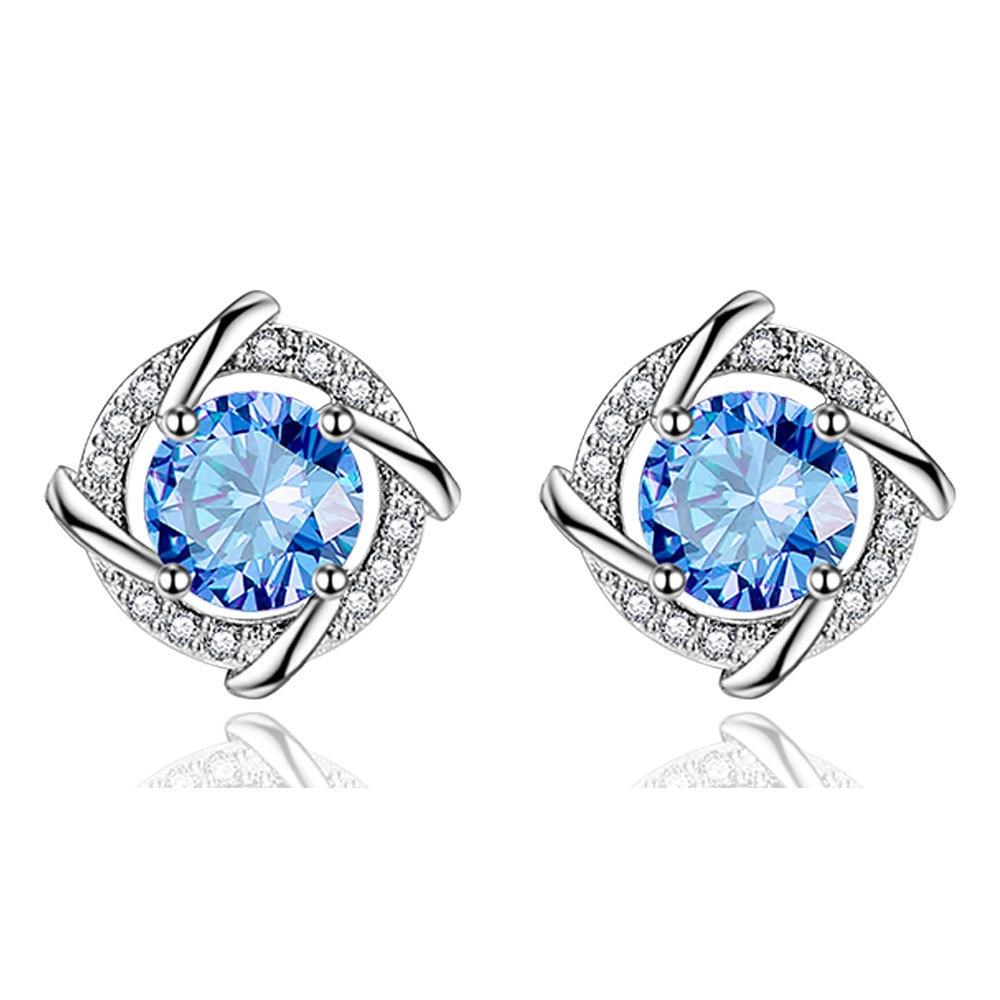 Women's Jewelry Set, Necklace Earrings Bracelet, S925 Silver Plated, Blue, 3 Pieces