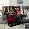 Retro Pattern of Route 66 Flannel Printed Blanket Suitable for All Seasons Suitable for Living Room Office Sofa and Travel