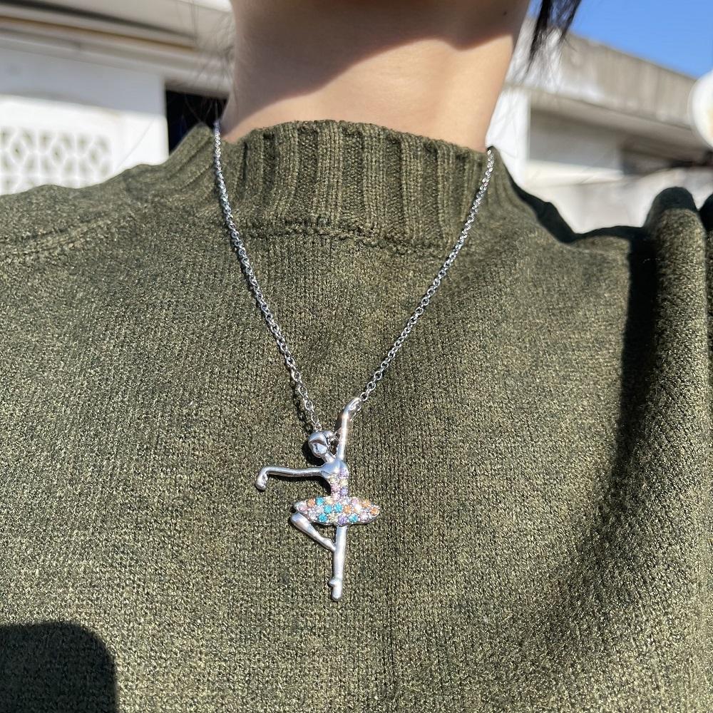 Collana Ballerina Per Ragazze - Ciondolo Danzatrice Con Gonna Rosa E Zirconi - Gioiello Elegante Per Bambine, Compleanno, Danza, Ginnastica - 4