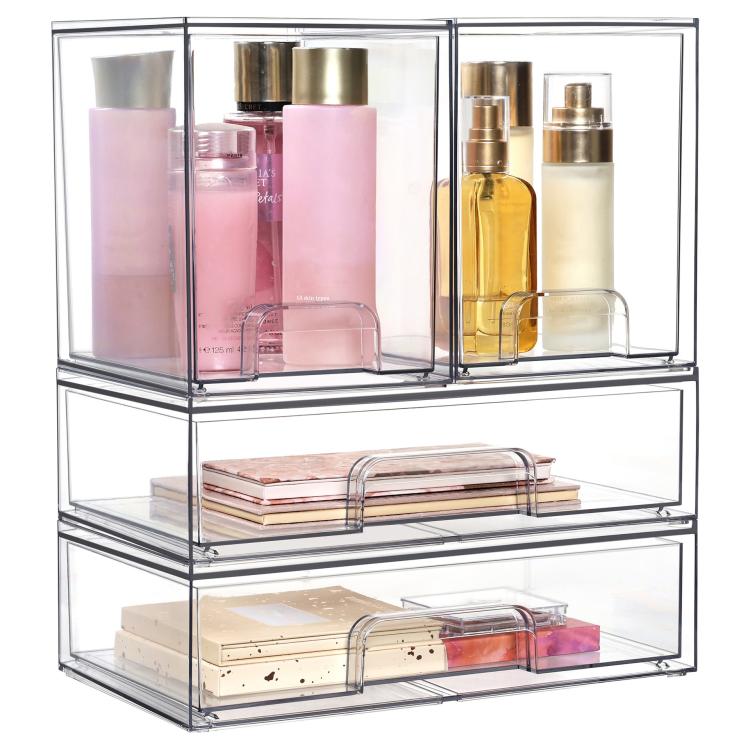Transparent Plastic Cosmetic Storage Boxes Stackable Desktop Organizers