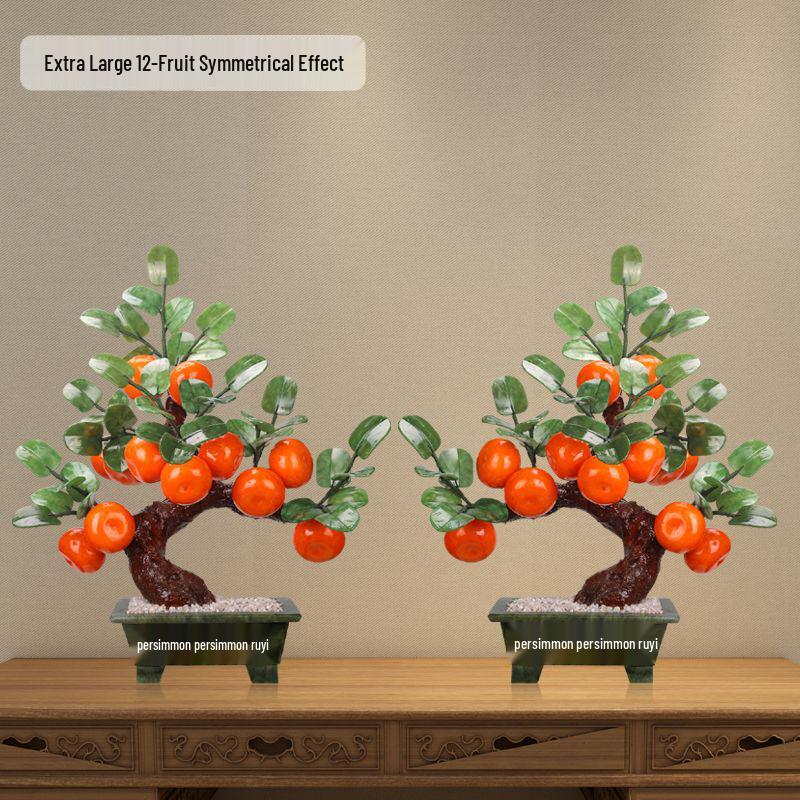 Jade Carved Persimmon Tree Ruyi Ornament - New Chinese Style Decor for Living Room or Entrance