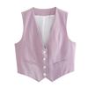 Dames Retro Ensfarget Godterifarge V-hals Kort Dressvest