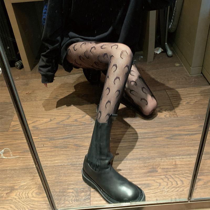 Frühling Sommer Herbst Dünne Transparente Mond Muster Fischnetz Strümpfe Frauen JK Schwarze Strümpfe Instagram Trendy Sexy Strumpfhosen