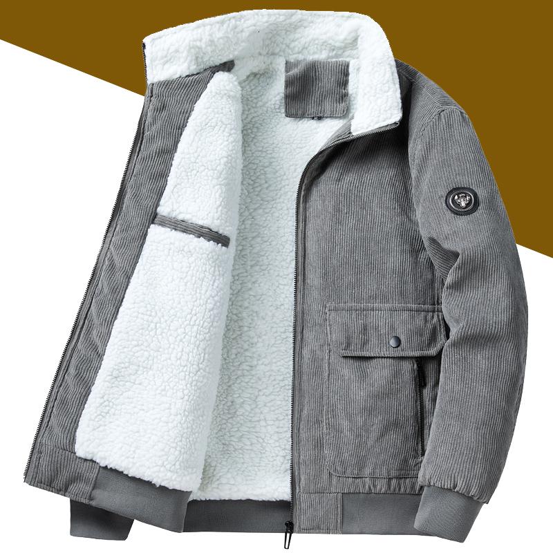 Мужская зимняя вельветовая рабочая куртка с воротником из овчины 2XL (62.5-70 kg) серый