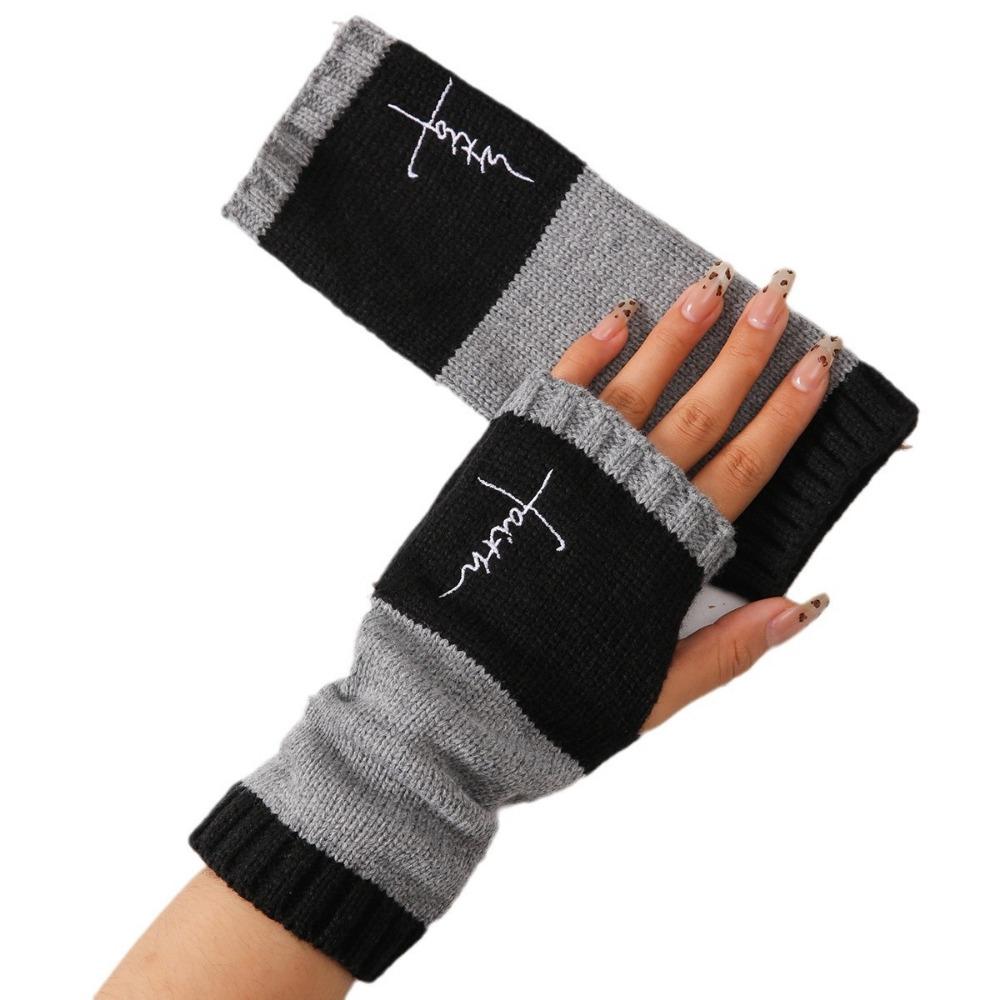 Embroidered Colour Block Gloves - Women's Warm Stretch Knit Gloves | Perfect for Autumn/Winter