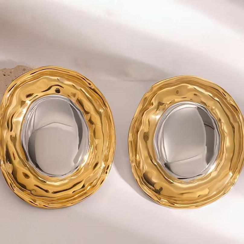 Stainless Steel Gold & Silver Geometric Earrings: Retro French Studs, Non-Fading, Exaggerated Design