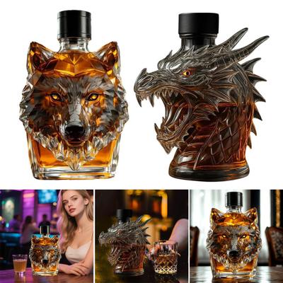300 ml Whisky-Dekanter in Wolfskopfform, Weinflasche aus Borosilikatglas, auslaufsicherer Whisky-Dekanter